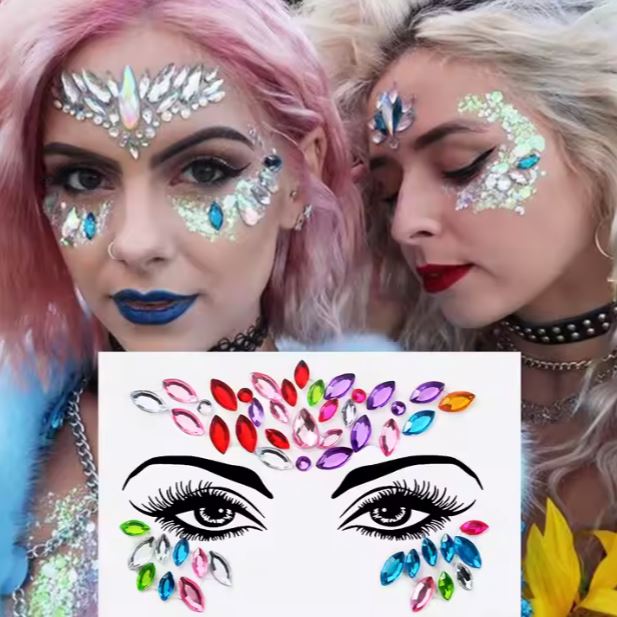 Ansigtsmykker Rhinestones Assorteret Størrelser - Silver